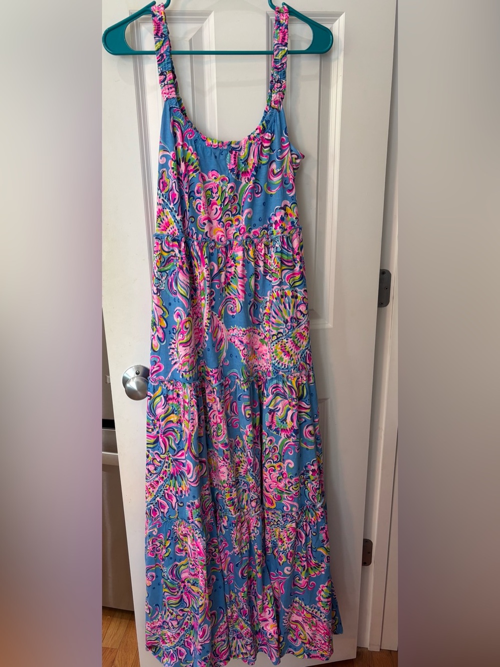 Lilly Pulitzer Loro Maxi Tiered Dress Mermaid Grotto Blue Pink Sz M - HTF, EUC! - Picture 4 of 6